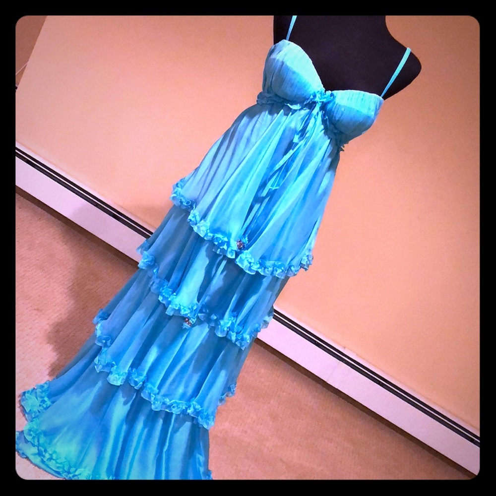 2 PC Couture Silk Turquoise Gown